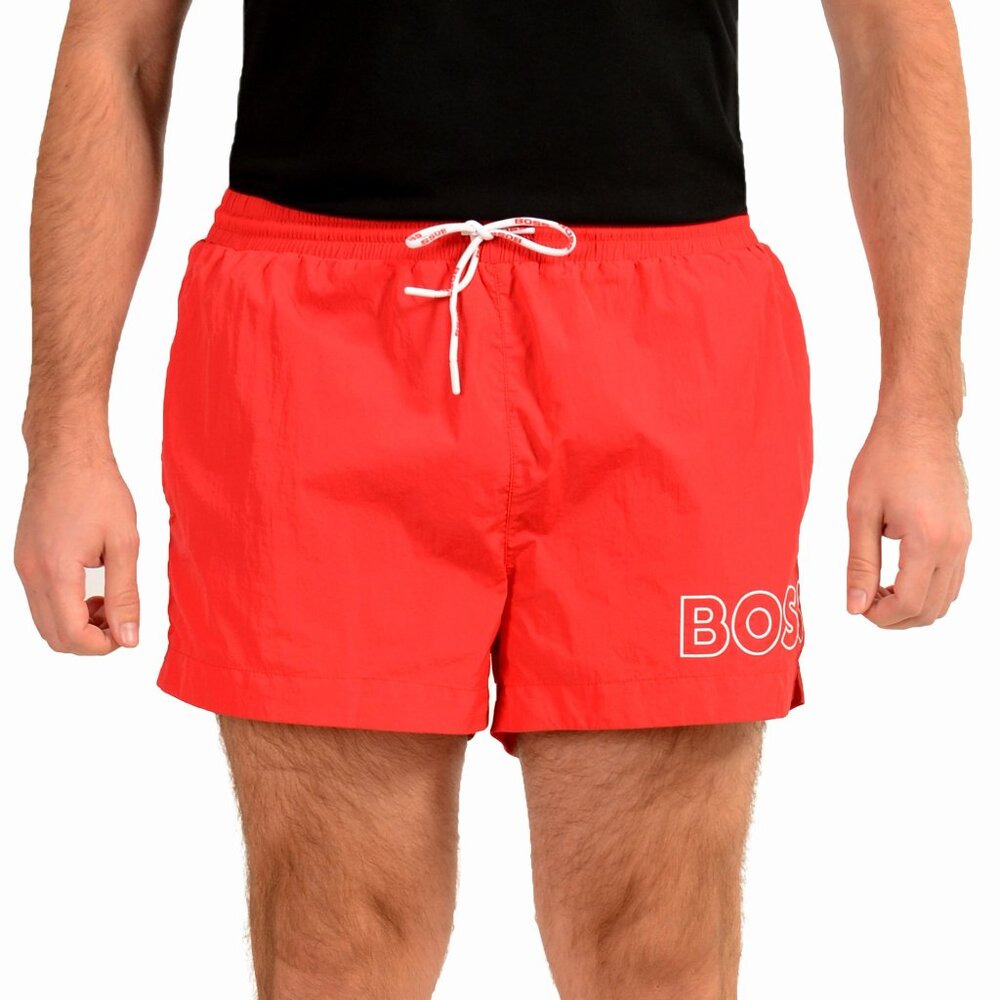 Hugo Boss Men's Mooneye Quick-Dry Red Logo Print Swim Board Shorts US XL IT 54